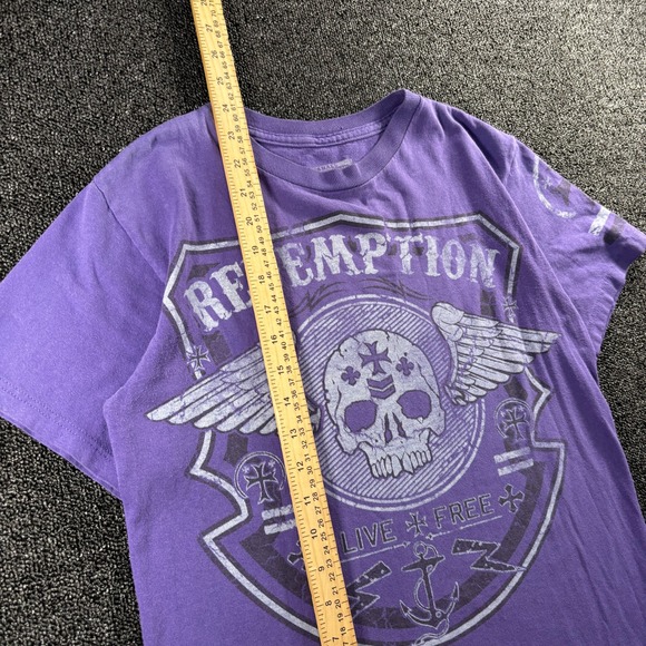 Vintage Y2K Raw State Premium Affliction Shirt Mens Small Purple Skull Wings - Picture 4 of 6